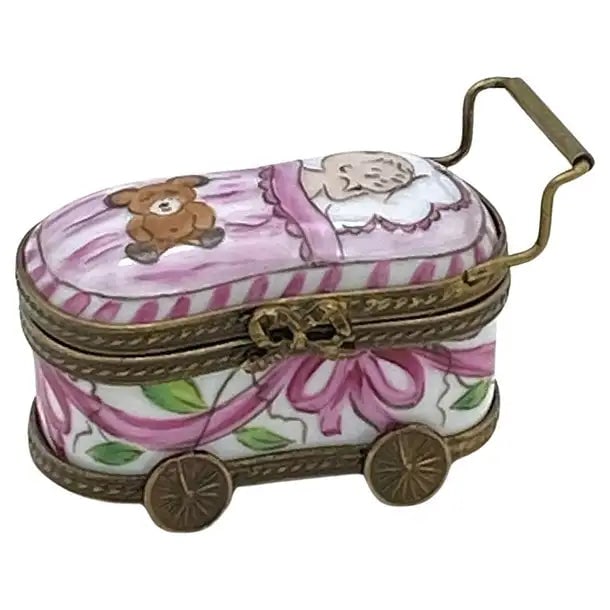 Pink Baby Bassinet Limoges Trinket Box (1 of 5)