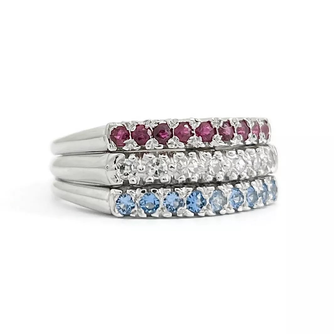 Vintage Diamond Ruby Topaz Gemstone Ring 14K White Gold Platinum, 7.71 Grams (1 of 9)