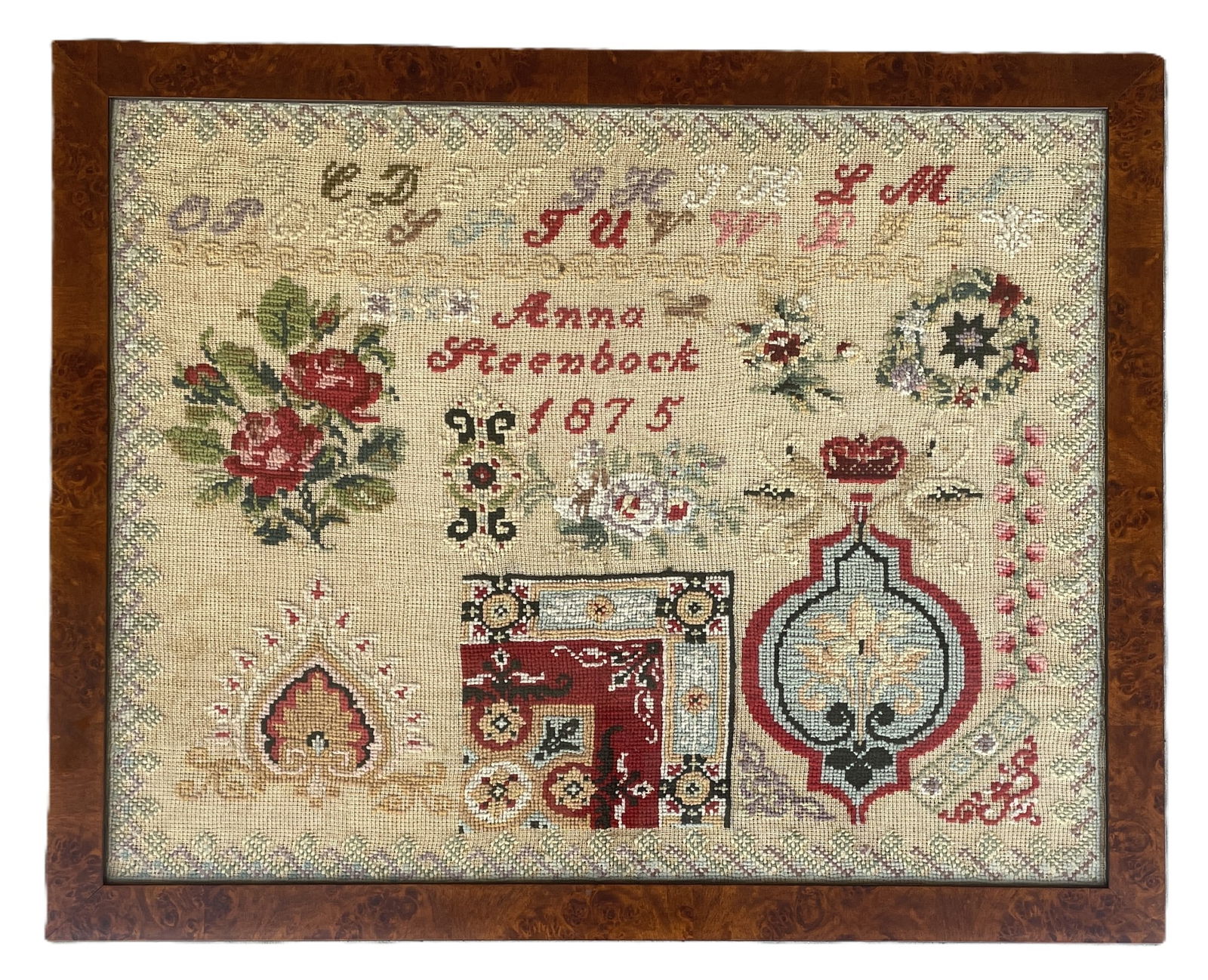 Antique 1875 Framed Sampler Anna Steenbock ABC Beautiful ! (1 of 8)