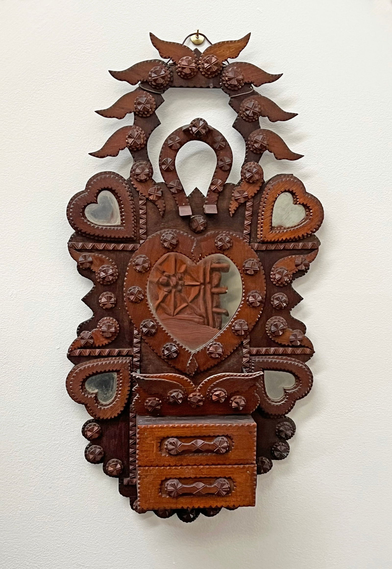 Winged 5 Heart Tramp Art Wall Pocket by John Zadzora (1 of 5)