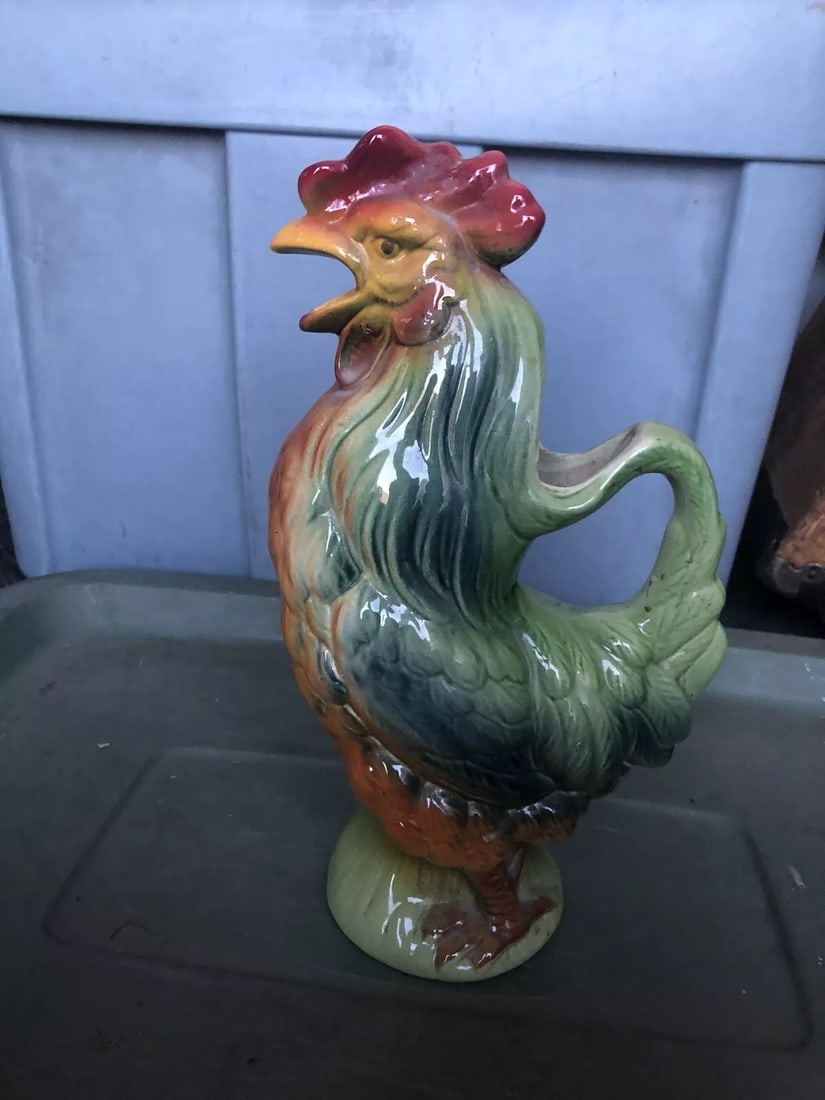 French Majolica Rooster Pitcher (1 of 6)