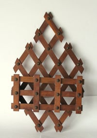 Vintage tramp art style lattice work wall pocket.