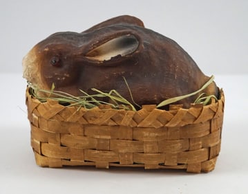 Antique Easter Rabbit in Basket Decoration