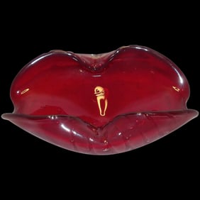 Murano Mid Century Ruby Red Art Glass Controlled Bubble Cigar Ashtray