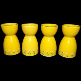 Vintage Yellow Ceramic Daisy Design Egg Cups