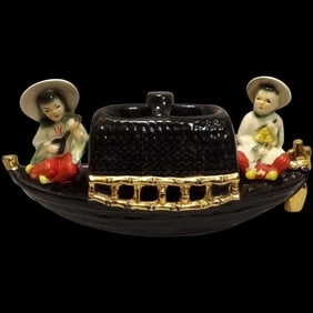 Vintage 1950’s Fuhry and Sons Ceramic Oriental Junk Boat TV Lamp