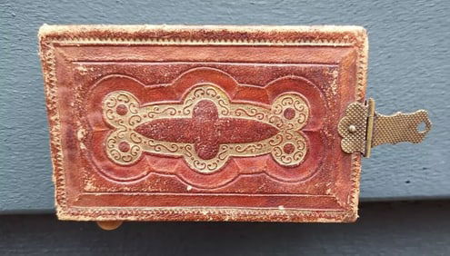 Miniature family photo album tin types 2 x 3" 41 photos 1 x 1"