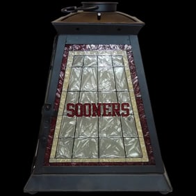 RARE Oklahoma Sooner Stained-Glass Candle Container