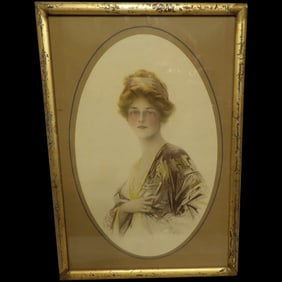 Antique Hand Colored Lithograph of Woman