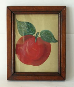 Antique water-color painting of an apple in period frame.