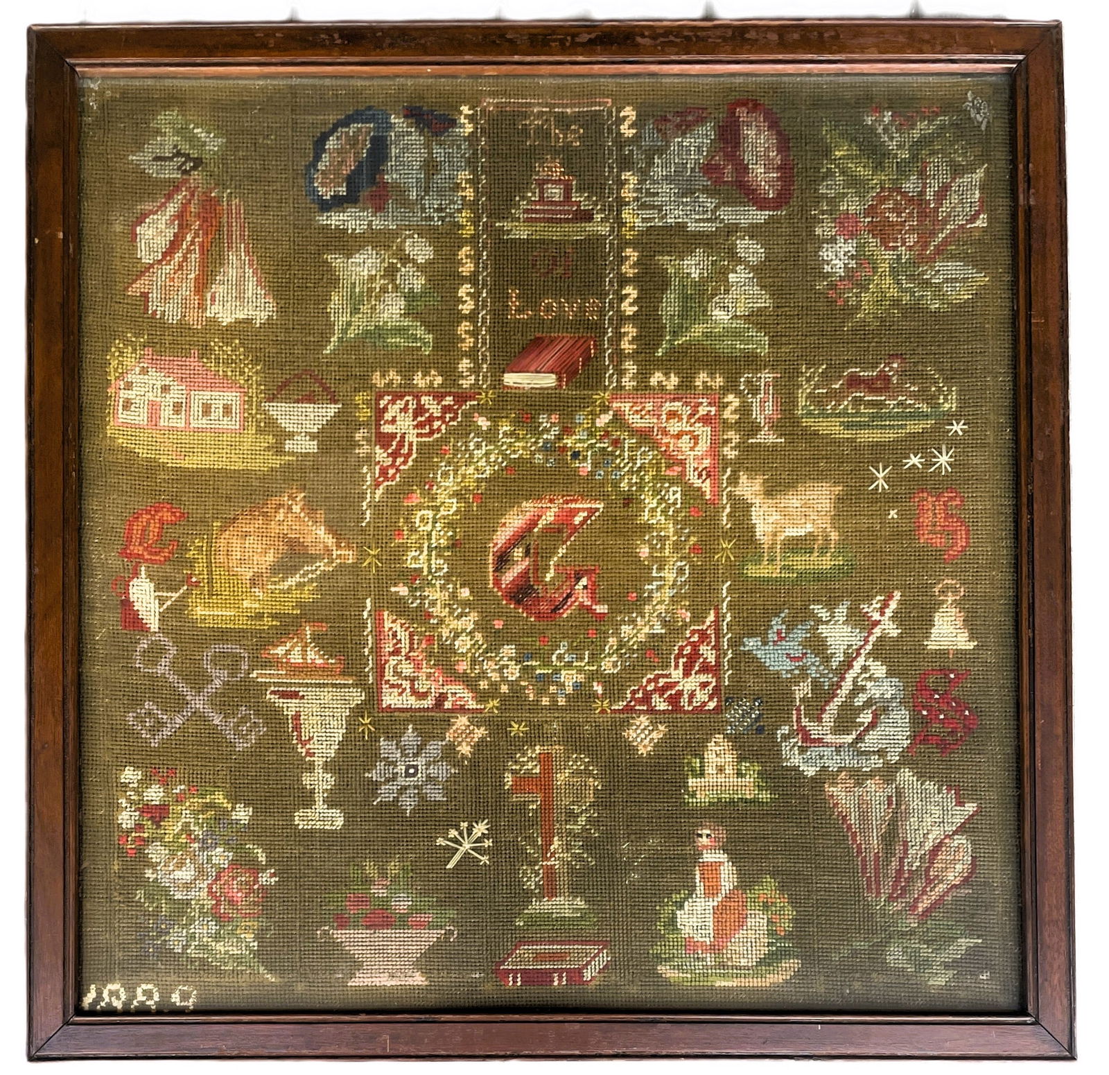 Antique 1889 Needlepoint Sampler Framed Large Georgous ! (1 of 8)