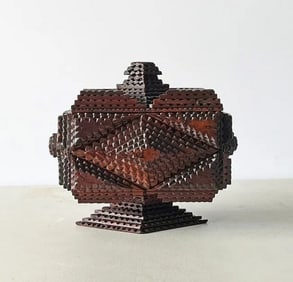 Tramp Art Pedestal Box on Diamond Base