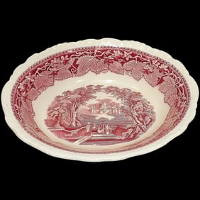 Mason Vista Hand Made Red Transferware Oval Bowl