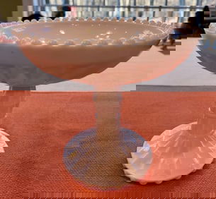 Vintage Jeanette Pink Milk Glass Pedestal Compote Candy Dish