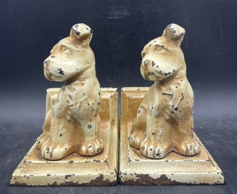 ANTIQUE LITTCO CAST IRON PAIR OF PUPPY BOOKENDS LITTLESTOWN FOUNDRY PA