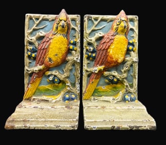 ANTIQUE Hubley CAST IRON Cardinal BIRD BOOKENDS