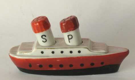 Vintage porcelain Steamship salt & pepper shaker.
