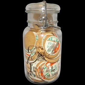 Antique Raised Embossing Ball Ideal Patd July 14 1908 with Milk Bottle Lids