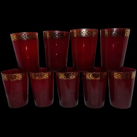 Vintage Pier 1 Holiday Table Ruby Red and Gold Glasses