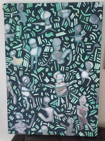 20th century oil painting weird design and colors 1970 RAIN LIFT Lois Macivor