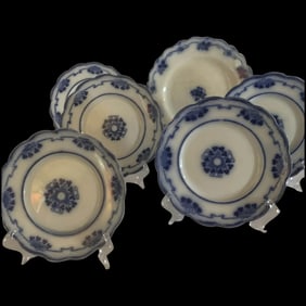 Antique 6pc Flow Blue Plates Perfect Clover