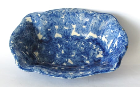 Antique blue & white sponge ware oval bowl.