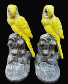 1920'S Pair of Cast Iron Parrot Bird Doorstop Bookends