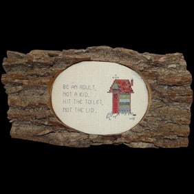 Folk Art Bathroom Sign with Needle Point