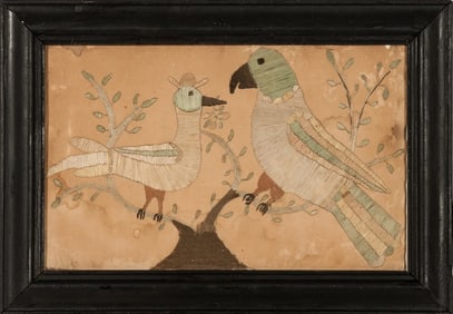 Rare Birds sampler c.1790, Embroidered on paper