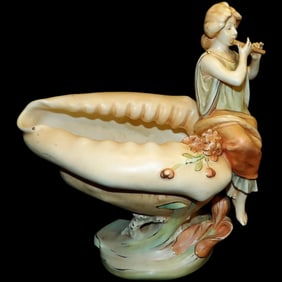 Czechoslovakian Maiden Playing Flute on Conch Shell