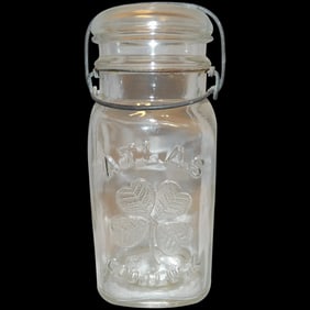 Hazel Atlas One Quart Good Luck Canning Jar with Bail Close