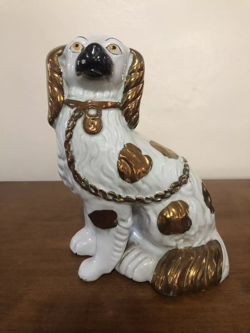 Staffordshire Dog Figure: It measures 9” high x 16 1/2” x 4” and dates around 1880. It has no chips, cracks or repairs Shipping: Domestic: Flat-rate of $15.00 to anywhere within the contiguous U.S. Internatio