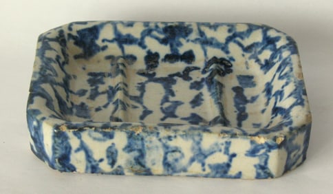 Antique blue & white sponge ware soap dish.