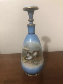 Bohemian Hand painted Art Glass Perfume Bottle W/Cat