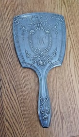 Huge antique hand mirror sterling 394 grams