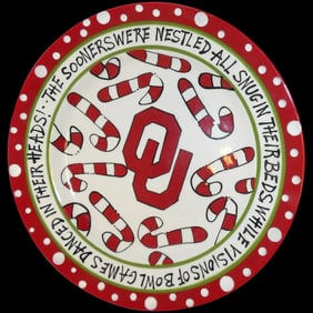 Cabells Too Oklahoma University Christmas Plate & 4 Hand Designed Salad Plates