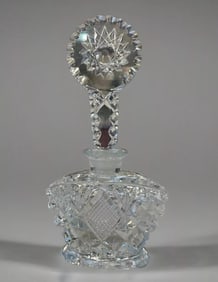 Vintage Cut Crystal Glass Perfume Bottle W/ Faceted Stopper & Long Dauber