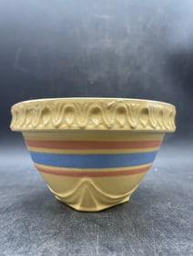 McCoy YellowwarePink & Blue Bands Mixing Bowl Banded Yellow Ware