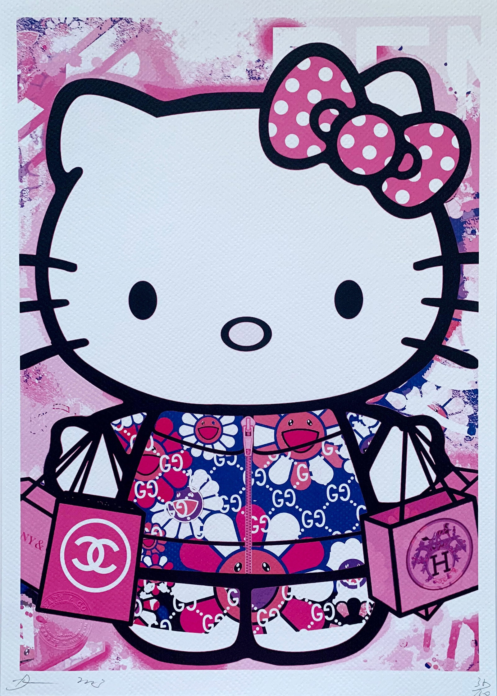 Death NYC Hermes Chanel Hello Kitty: Title: Death NYC Hermes Chanel Hello Kitty Date/Period: 21st Century Materials: Giclee on Fine art 300 gsm paper Size: 17 3/4 x 12 1/2 inches Artist: Death NYC, limited edition giclee on paper, out of