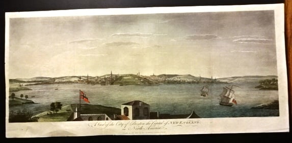 Handcolored Panorama of Boston 1761 Pownall