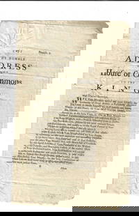 1761 English Address to King on His Marriage: “The Humble Address of the House of Commons to the King (George III)”, Number 2, printed at London for John Whiston and Benjamin White, 1761. Three pages. Interesting content including on