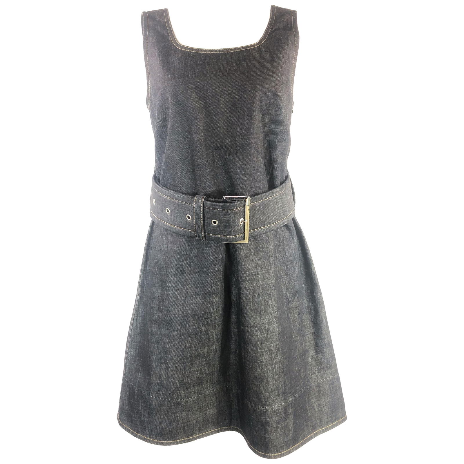 MARNI Dark Blue Denim Sleeveless Belted Mini Dress Size 40: About the Item MARNI Denim Sleeveless Belted Mini Dress Size 40 Product details: Size IT 40 Dark blue denim 100% Cotton Side zip The belt measures 47” long and 4” wide, the buckle is 4.75&