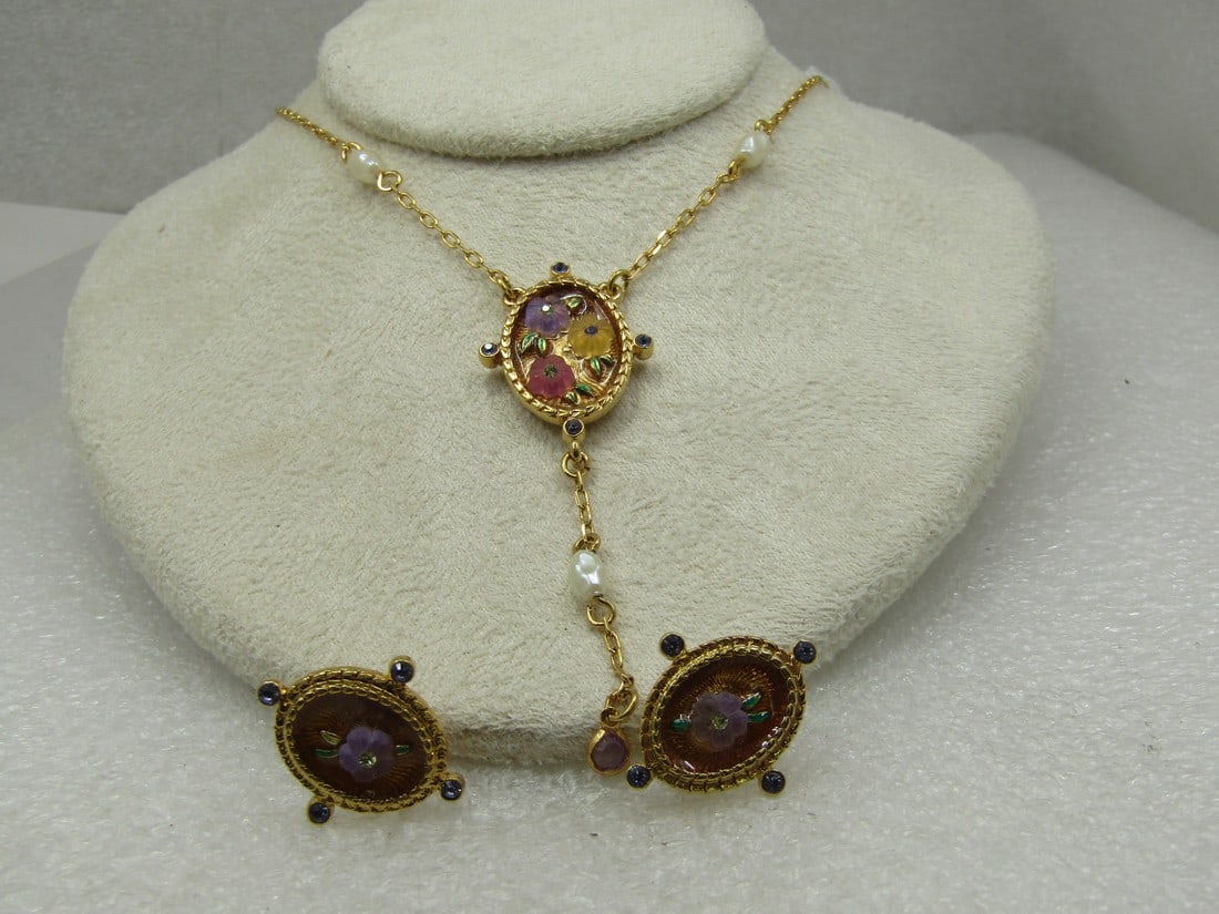Vintage Floral Lavalier Necklace & Clip Earring Set, Avon (1 of 5)