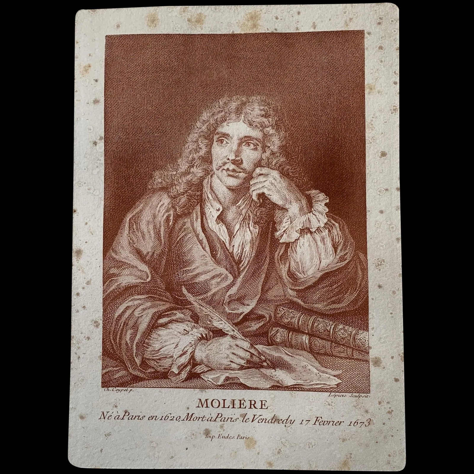 Moliere, after Charles Coypel. Lepicie: Jean Baptiste Molière Engraver: Nicolas Bernard Lépicié; (French, 1735-1784). Artist: after Charles-Antoine Coypel (French, 1694-1752). Published by: Eudes, Paris. Media / technique: et