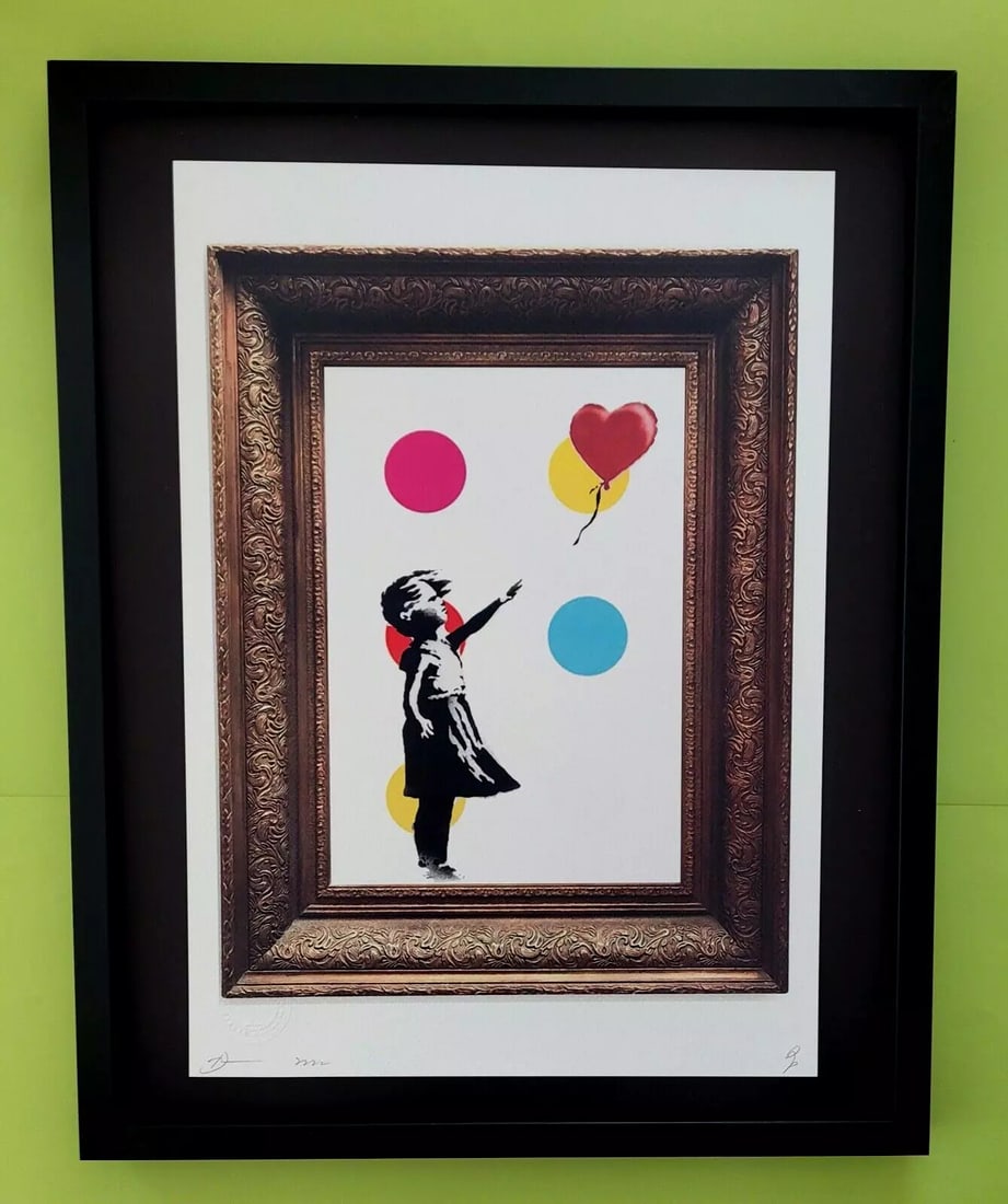 DEATH NYC Hand Signed LARGE Print Framed 16x20in COA BANKSY GIRL HEART HIRST FL: This is a Stunning and Scarce 100% Authentic New Print by Death NYC Hand Signed and Numbered in Pencil by the Artist Limited Edition of 100 Large Size: 45cm x 32cm About 18x13in Fine Art 300 gsm Paper