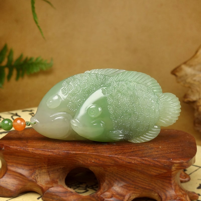 Chinese Natural Hetian Jade Carved Double Fish Pendant w Certificate (1 of 7)