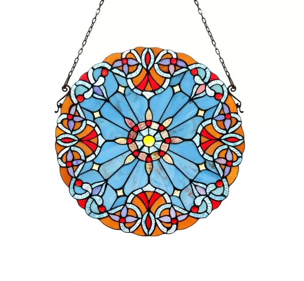 20" Round Stained Glass Window Hanging Panel Suncatcher (1 of 6)