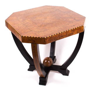 French art deco Octagon Table middle east manner birds eyes veneer: Made in the early 1930's in France this piece has base motive " middle easter " which is reminding of the french colonies of the 1930's , Lebanon was at the time under french mandate .It was said abou