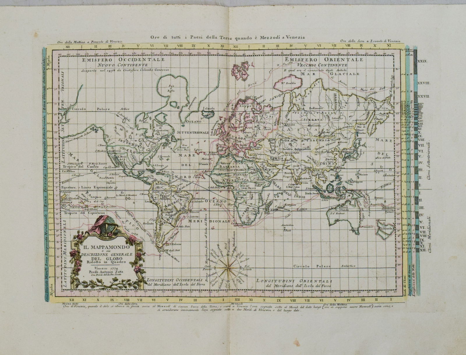 1775 Zatta World Map -- Il Mappamondo o sia Descrizione Generale del Globo Ridotto in Quadro (1 of 1)