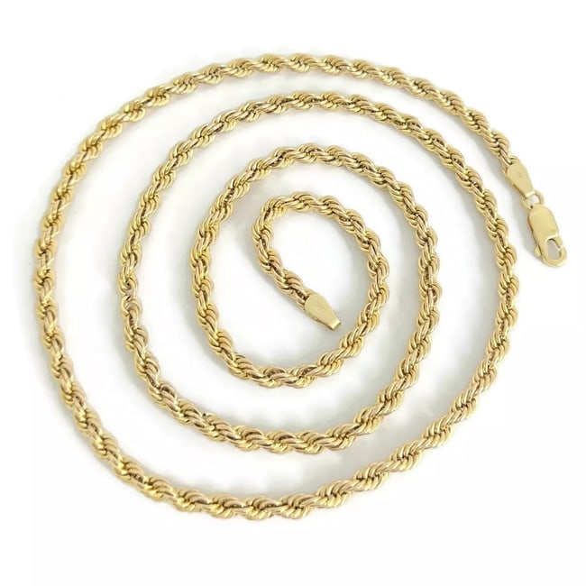Long Rope Chain Necklace 10K Yellow Gold, 24 Inches, 3.7 mm, 8.14 Grams (1 of 1)